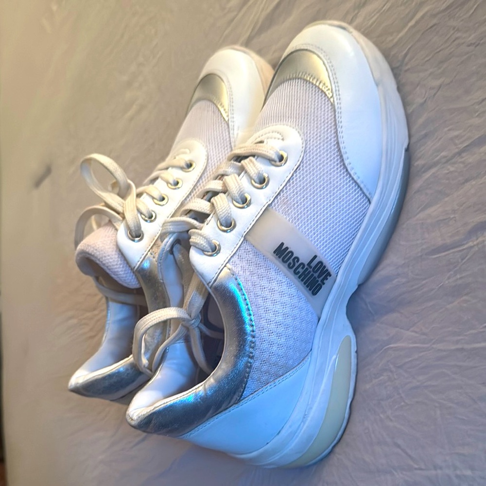 Love Moschino White and Silver Women's Sneakers